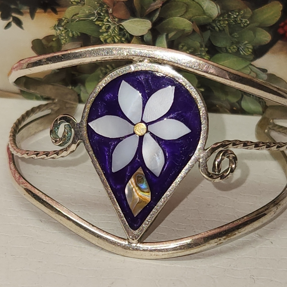 #2435, ALPACA MEXICAN  ETHNIC & REGIONAL BRACELET, ABALONE MOTHER OF PEARL 